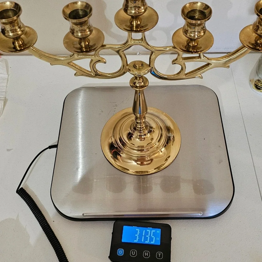 Vintage Brass 5 Arm Candelabra Art Nouveau Scrollwork Candlestick W Mark